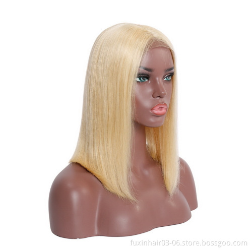 Short Wigs Human Hair Women Short Bob Lace Front Wig Bangs Dark Red Blond Bob Wig for Black Natural Brazilian Hair Swiss Lace
